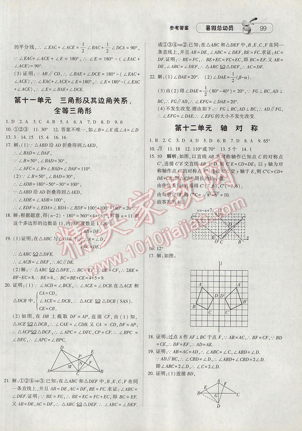 2017年暑假總動員8年級升9年級數(shù)學人教版寧夏人民教育出版社 參考答案第7頁