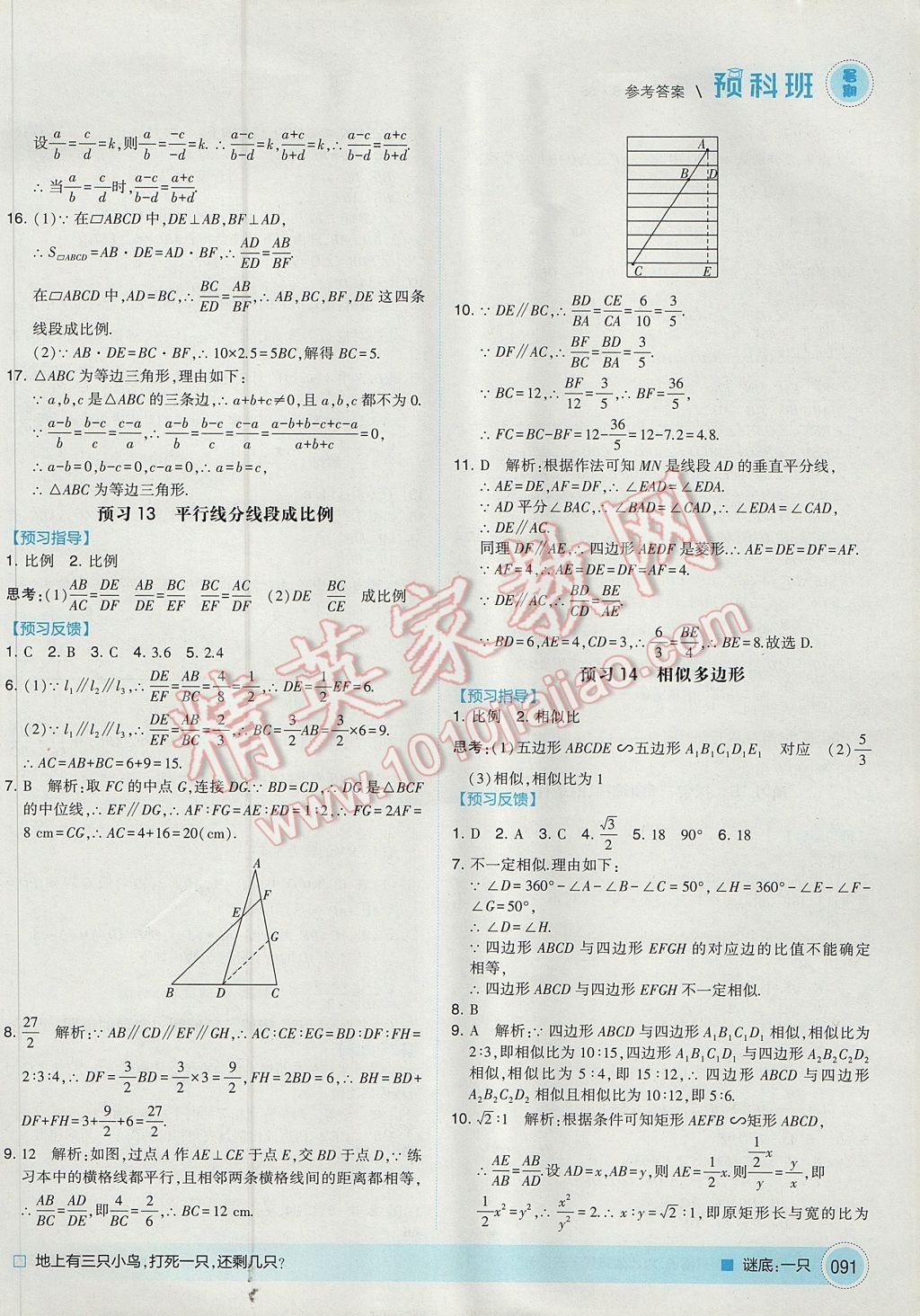 2017年经纶学典暑期预科班8升9数学北师大版 参考答案第11页