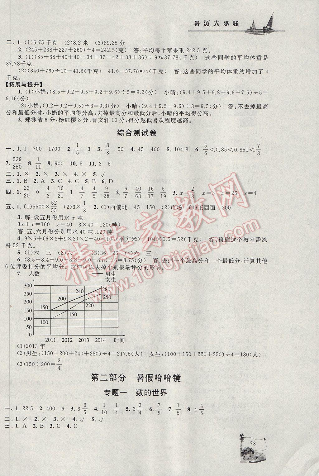 2017年暑假大串联五年级数学北师大版 参考答案第5页