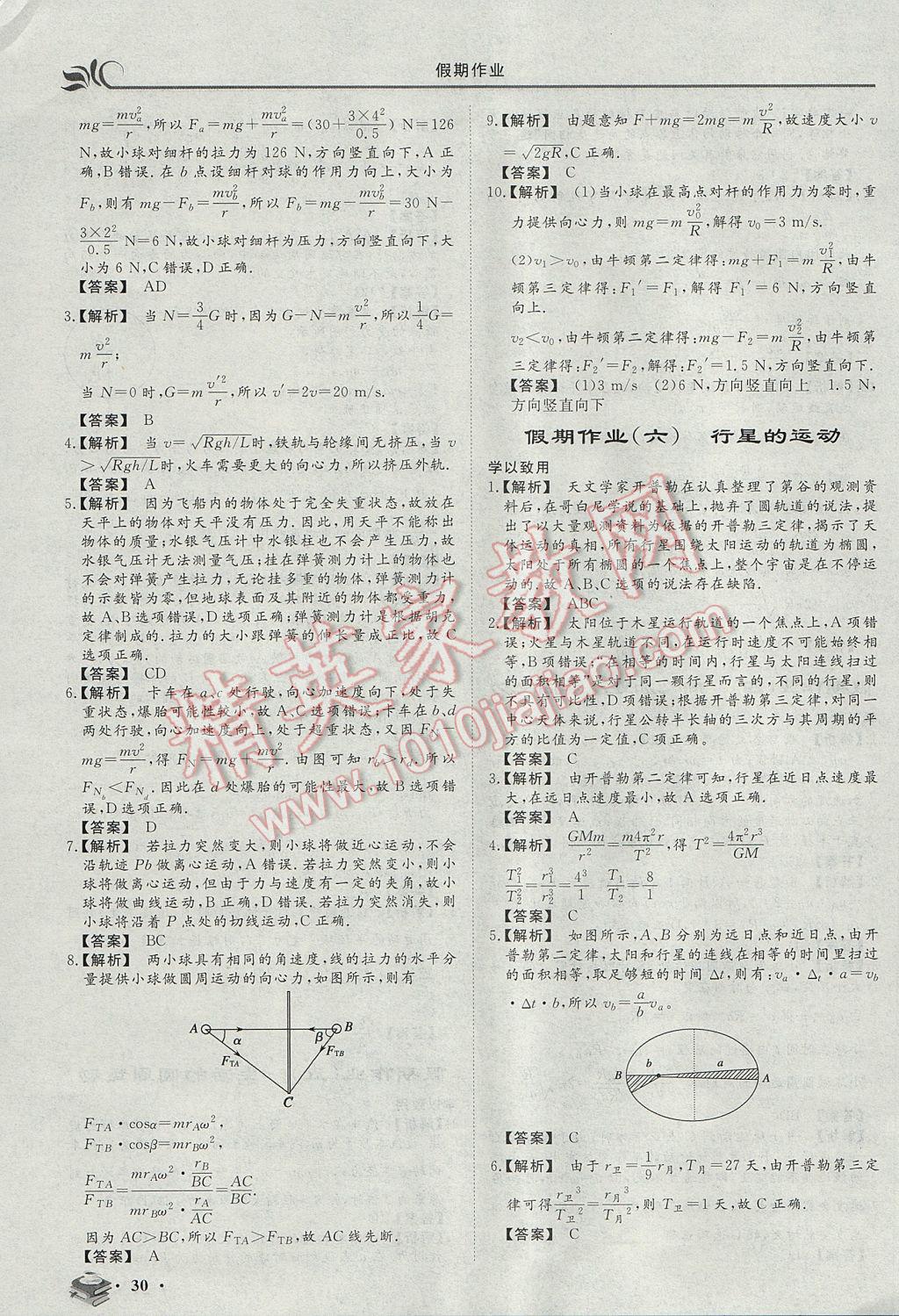 2017年金榜題名系列叢書新課標(biāo)快樂假期暑高一年級物理 參考答案第4頁