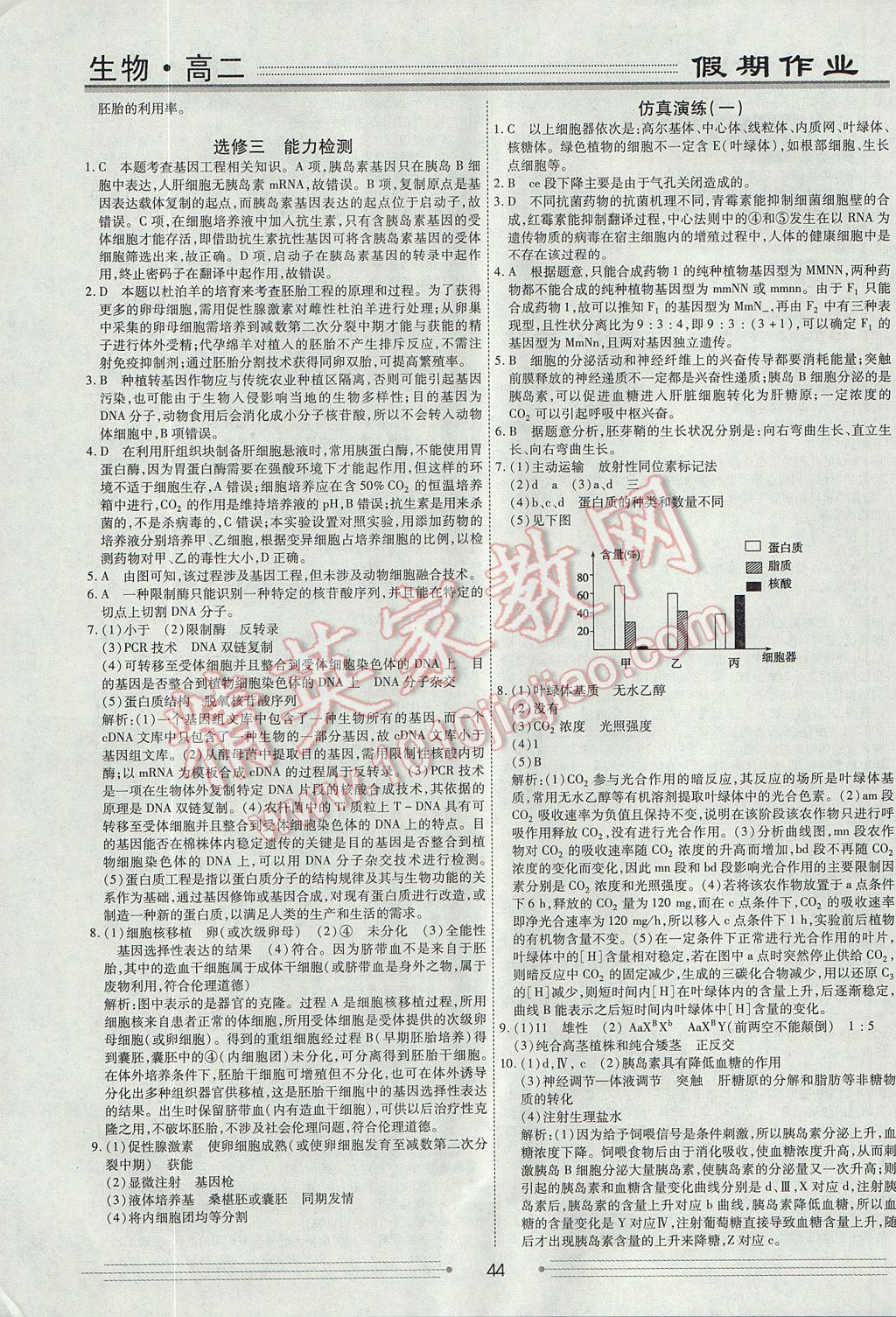 2017年赢在高考假期作业暑假学段衔接提升方案高二生物 参考答案第8页