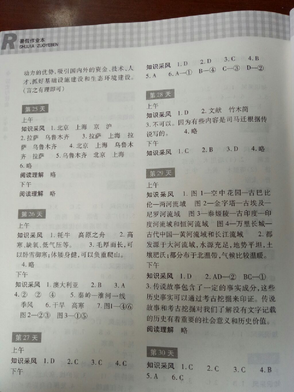 2017暑假作业本七年级历史与社会、道德与法治浙江教育出版社 参考答案第15页