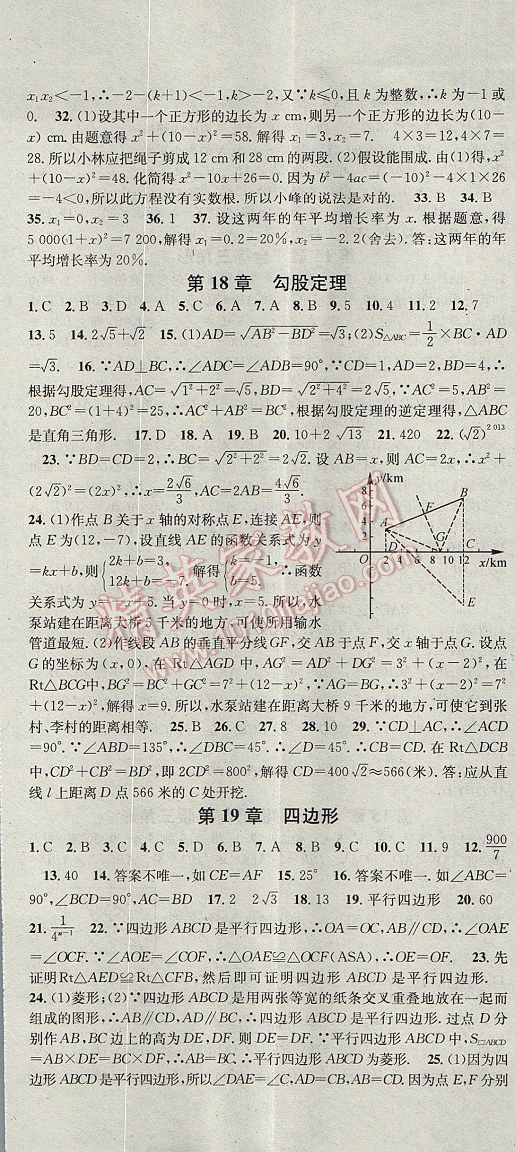 2017年华章教育暑假总复习学习总动员八年级数学沪科版 参考答案第2页