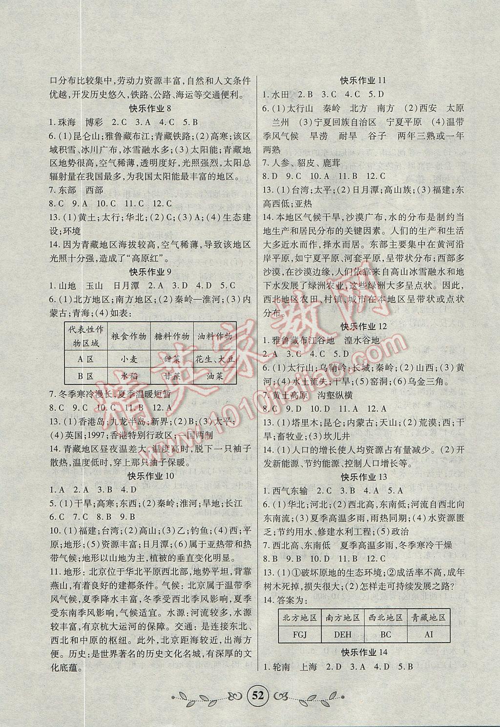 2017年書香天博暑假作業(yè)八年級地理西安出版社 參考答案第2頁