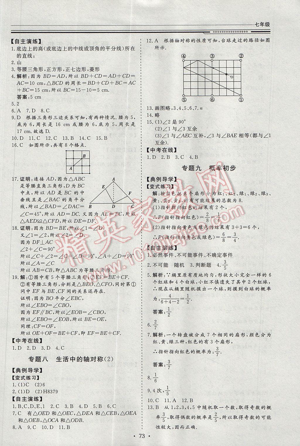 2017年文轩图书假期生活指导暑七年级数学 参考答案第11页