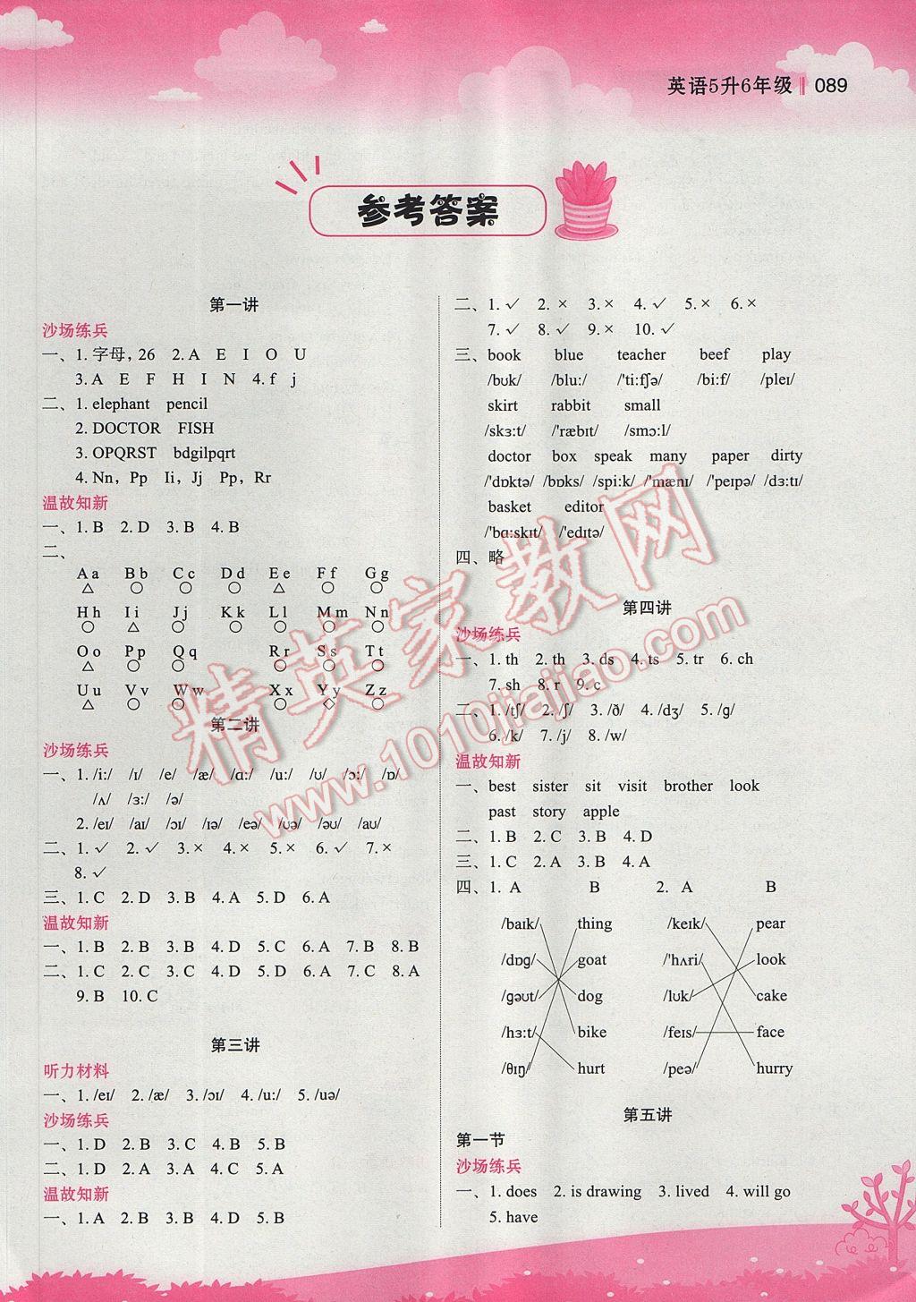 2017年新概念小學年級銜接教材5升6年級英語 參考答案第1頁