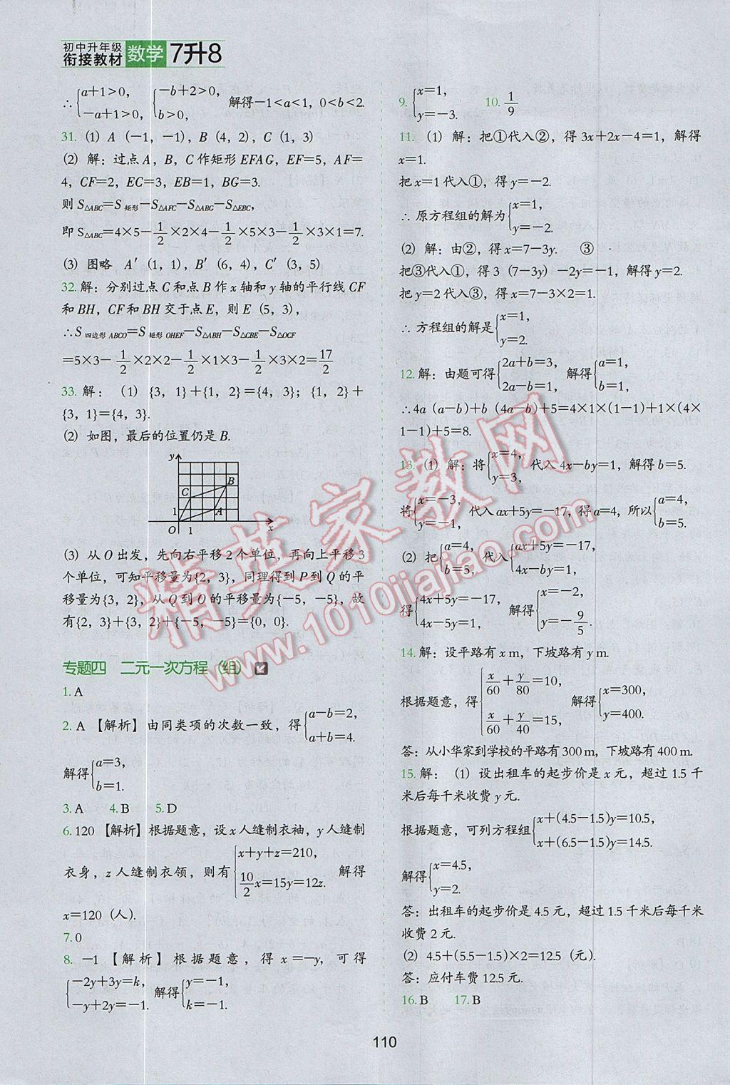 2017年欣鷹圖書初中升年級銜接教材7升8年級數(shù)學(xué) 參考答案第5頁