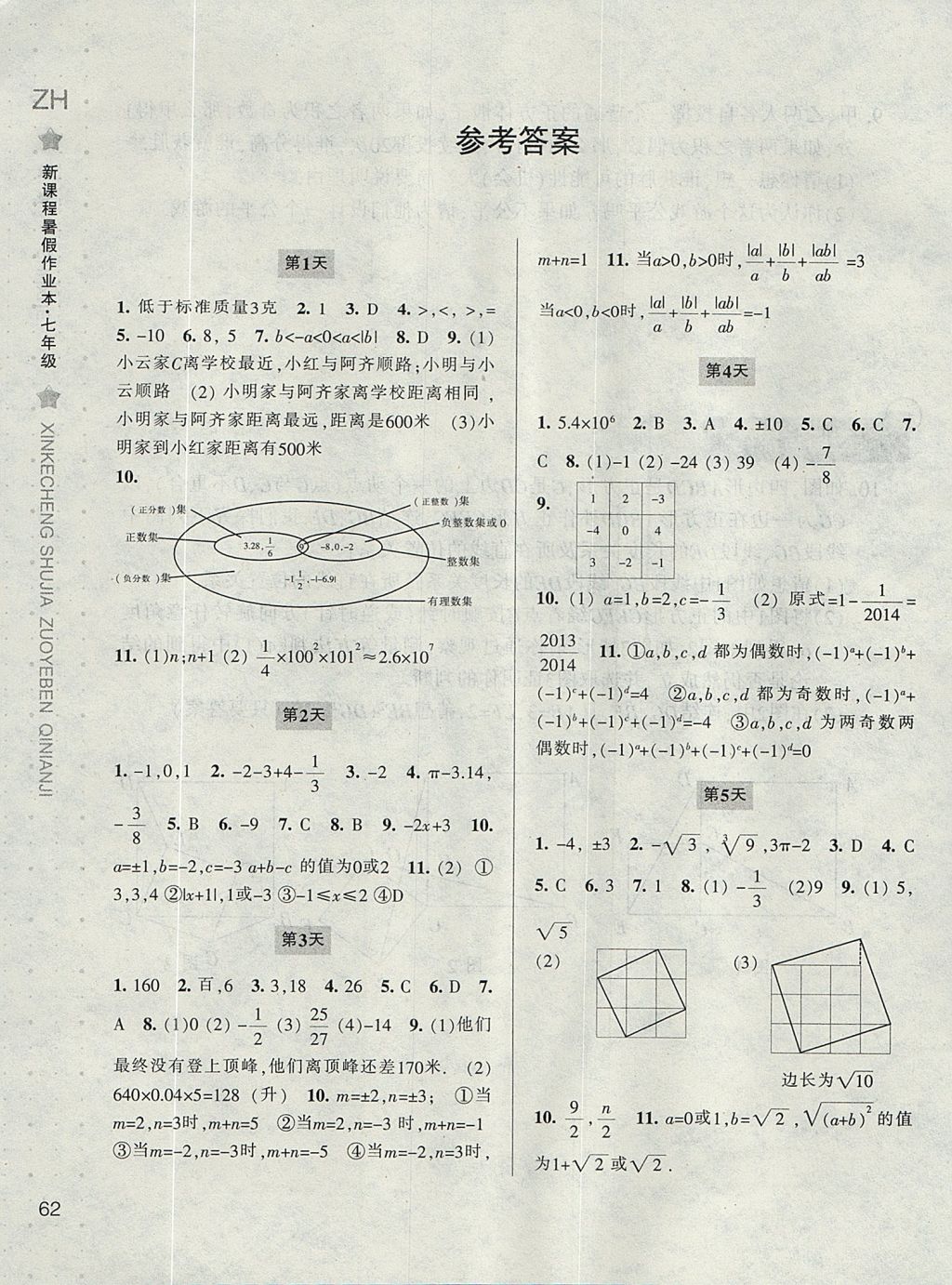 2017年新课程暑假作业本七年级数学浙教版宁波出版社 参考答案第1页