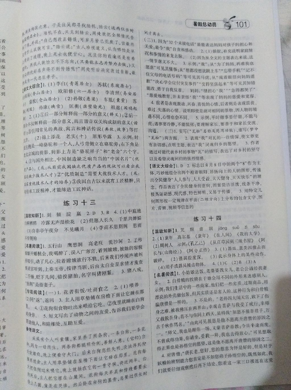 暑假总动员七年级升八年级语文江苏版宁夏人民教育出版社 参考答案第8页