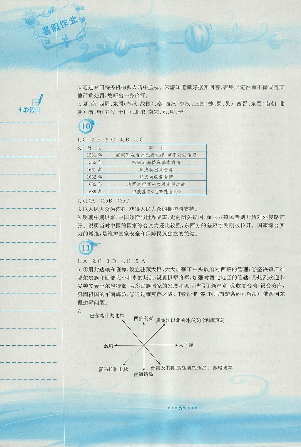 2017年暑假作業(yè)七年級歷史北師大版安徽教育出版社 參考答案第5頁