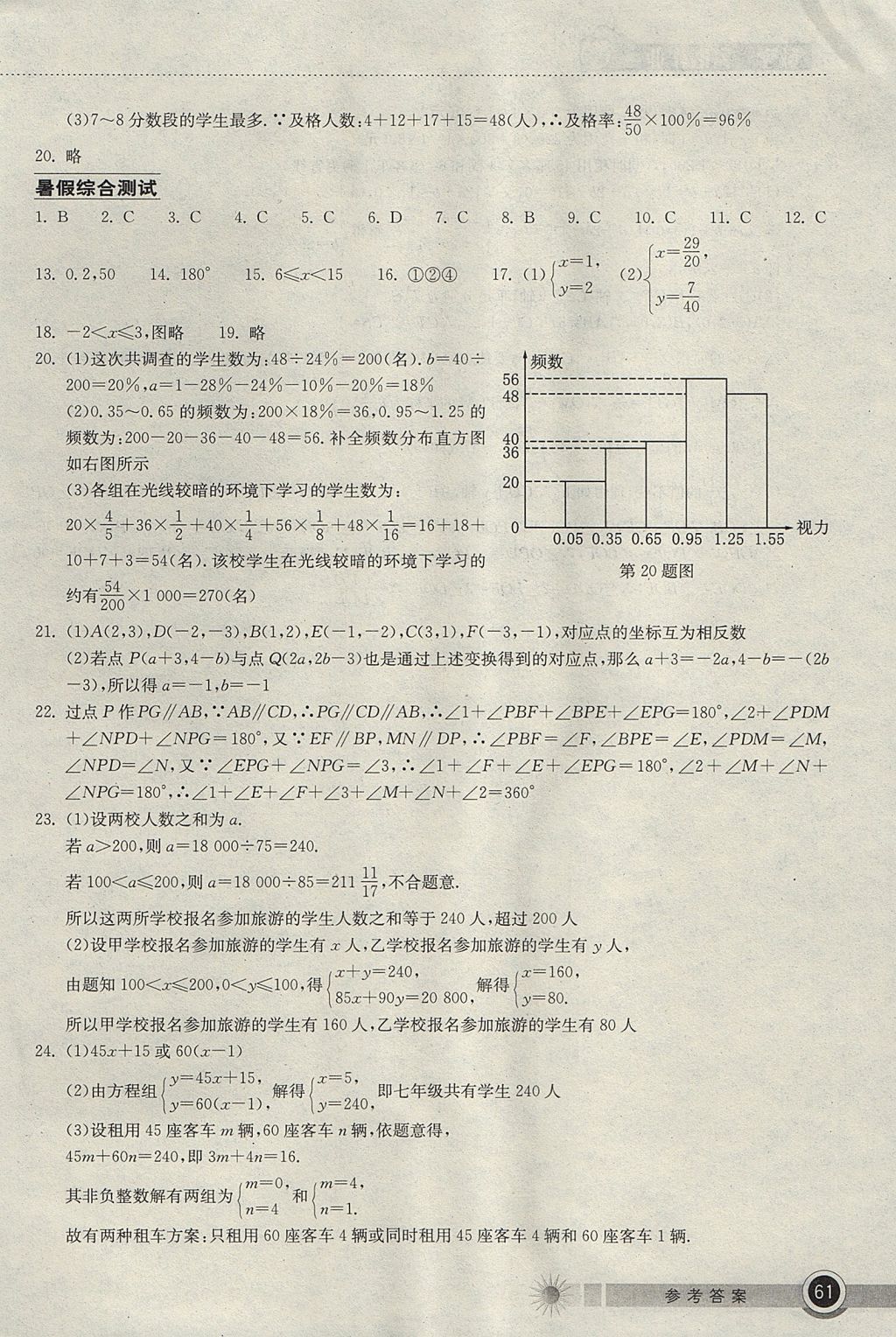 2017年长江作业本暑假作业七年级数学 参考答案第5页