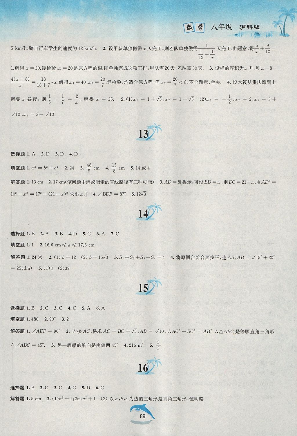 2017年暑假作业八年级数学沪科版黄山书社 参考答案第5页