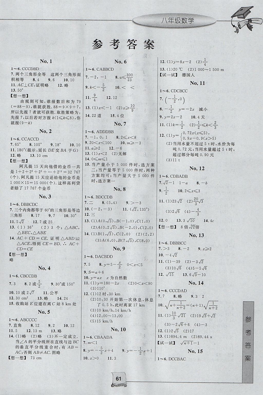 2017年藍(lán)天教育暑假新時空八年級數(shù)學(xué)浙教版 參考答案第1頁