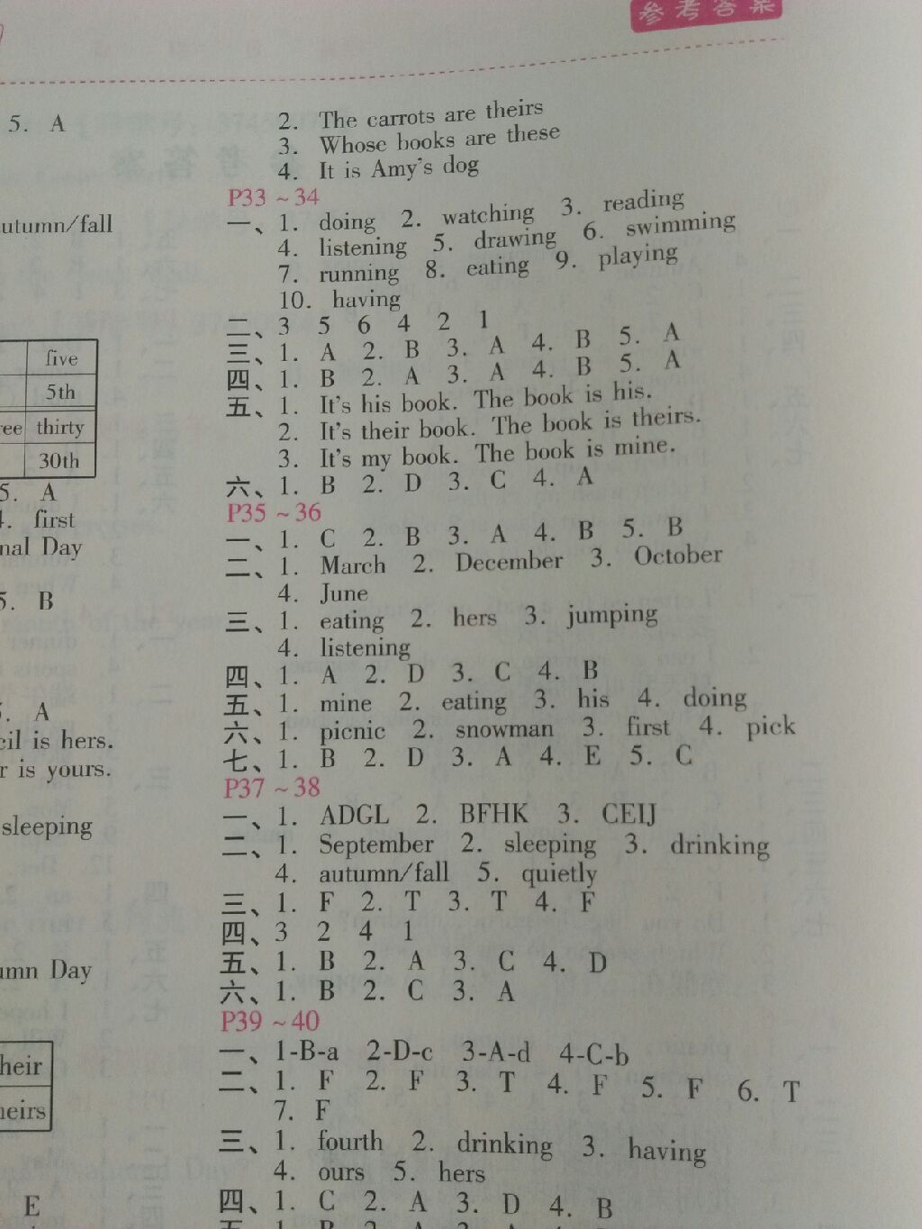 2017年新課標暑假樂園五年級英語北京教育出版社 參考答案第7頁