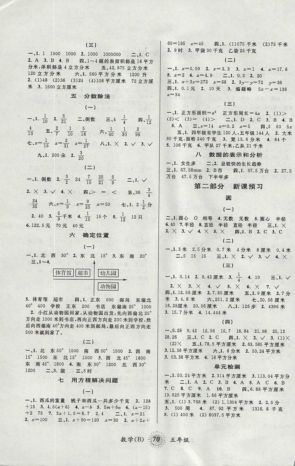 2017年暑假创新型自主学习第三学期暑假衔接五年级数学北师大版 参考答案第2页