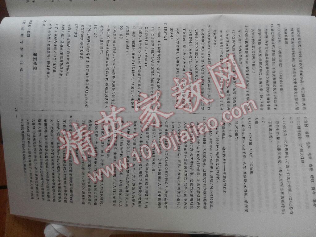 2017年鲁人泰斗假期好时光暑假训练营六年级语文鲁教版武汉大学出版社 参考答案第3页