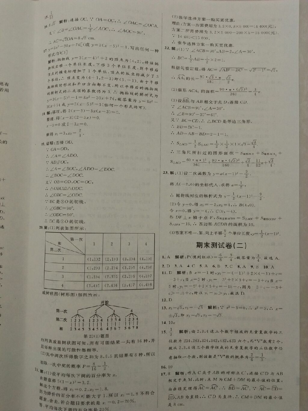 2017年優(yōu)加學(xué)案課時(shí)通九年級(jí)數(shù)學(xué)上冊(cè)P 參考答案第18頁(yè)