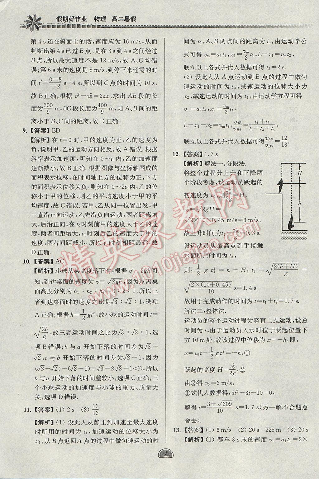 2017年假期好作业暑假高二物理 参考答案第2页