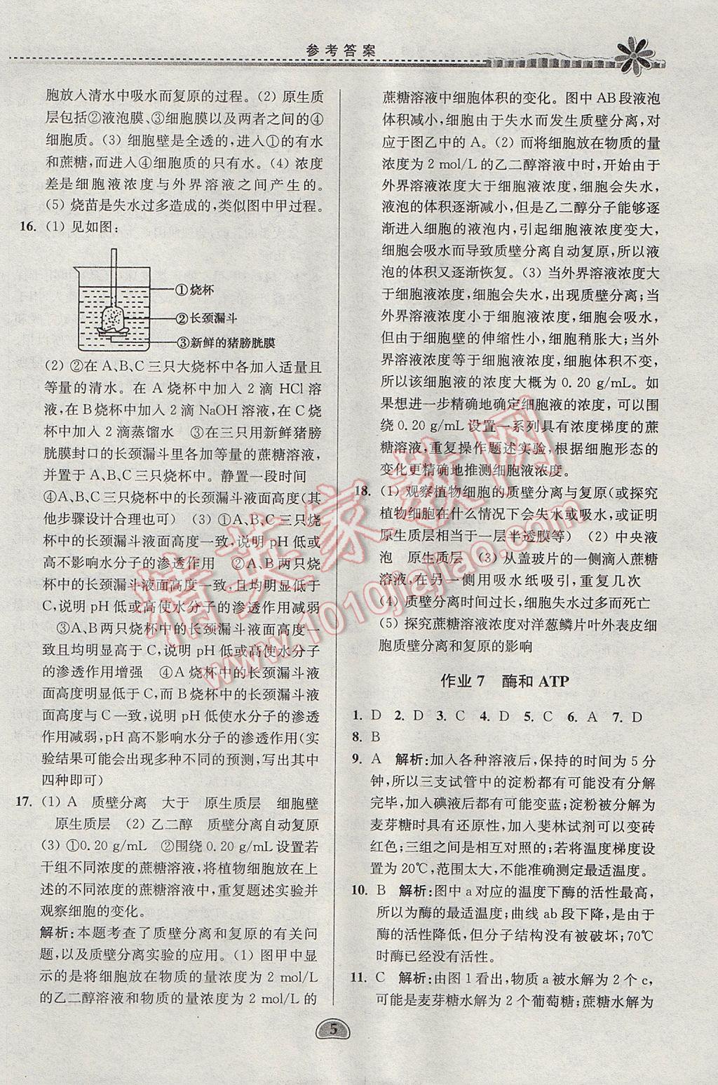 2017年假期好作业暑假高一生物 参考答案第5页