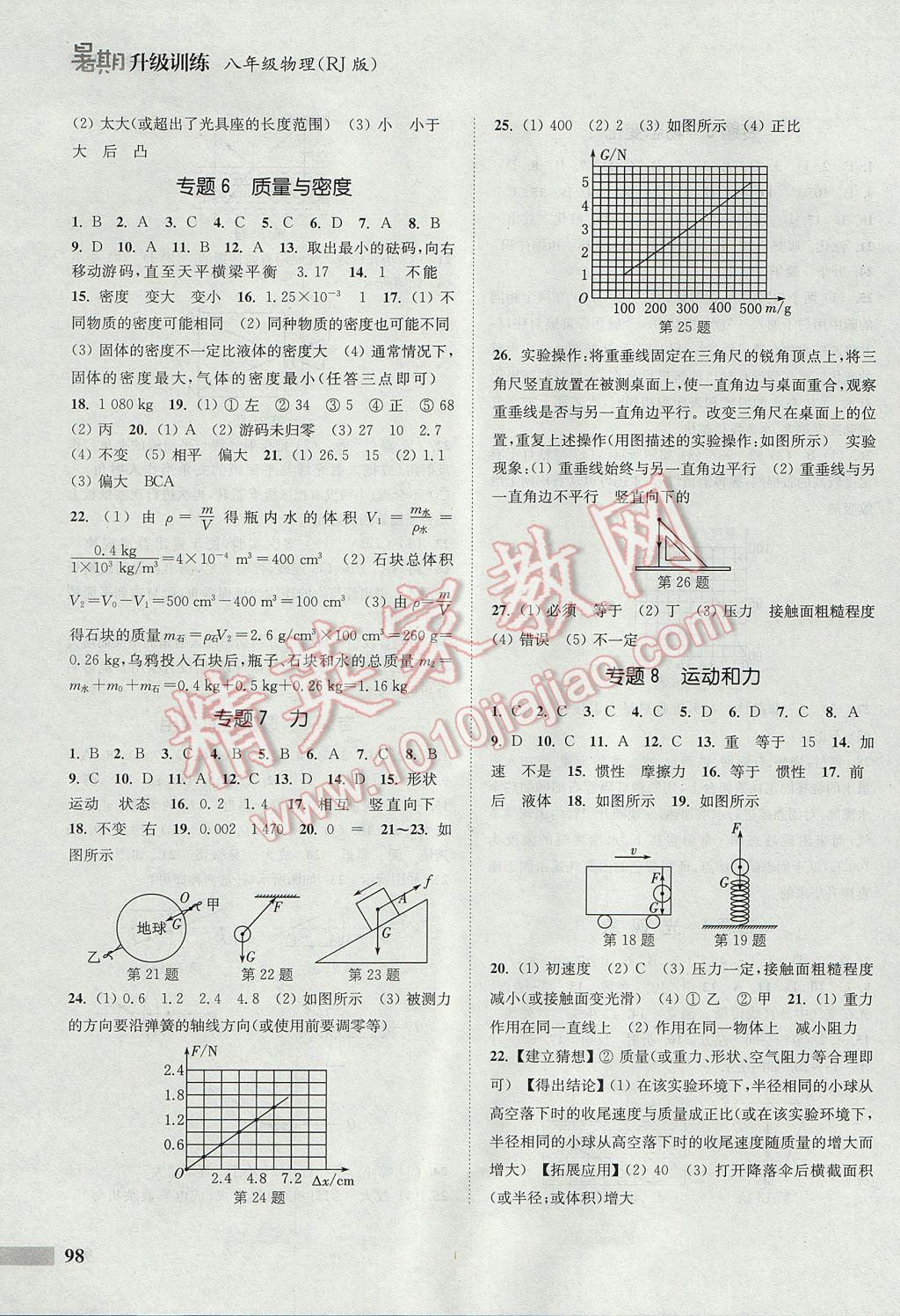 2017年通城學典暑期升級訓練八年級物理人教版 參考答案第6頁