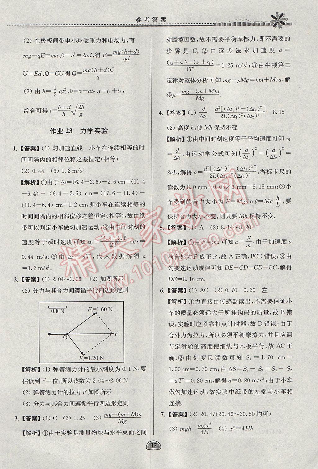 2017年假期好作業(yè)暑假高一物理 參考答案第17頁