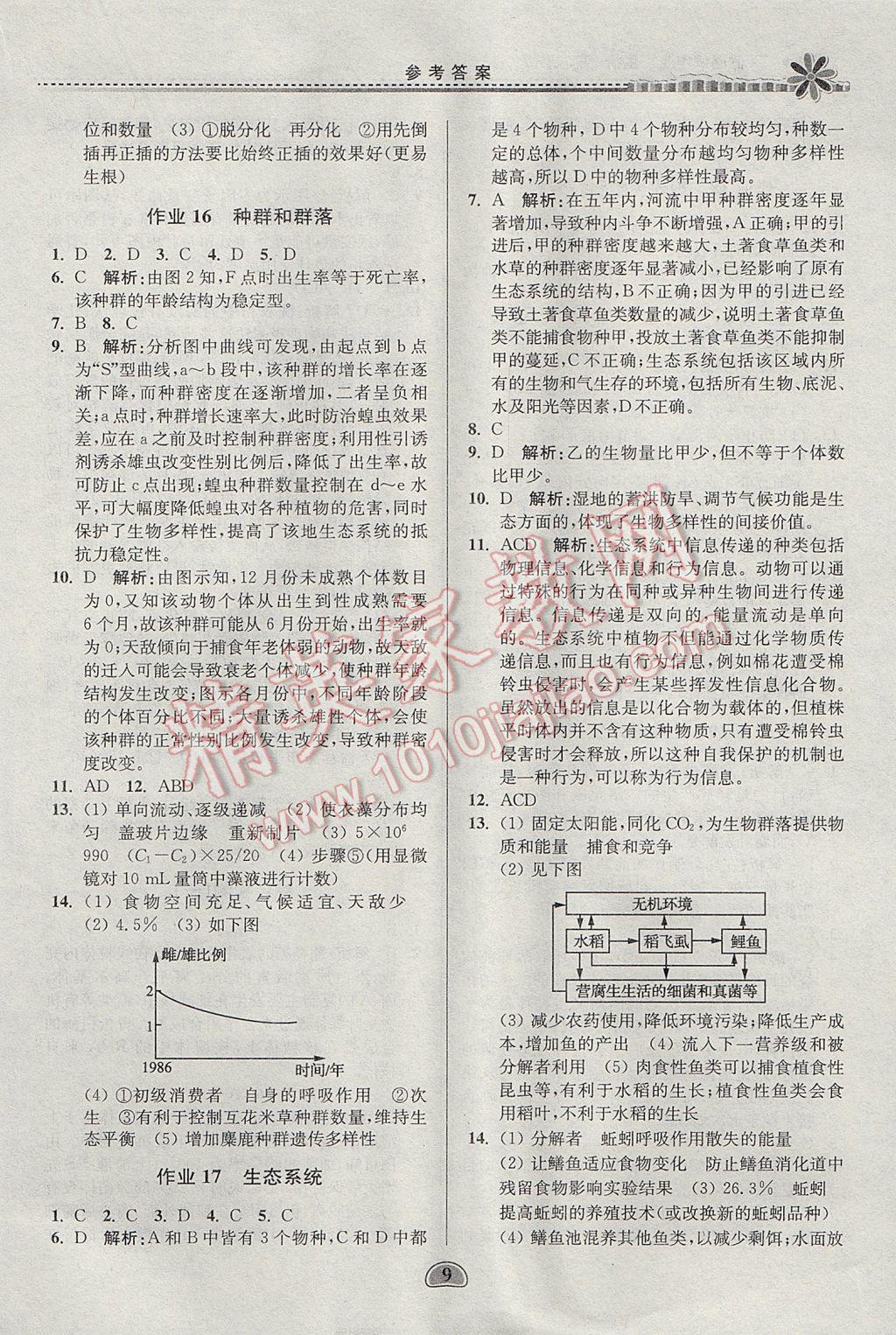 2017年假期好作业暑假高二生物 参考答案第9页