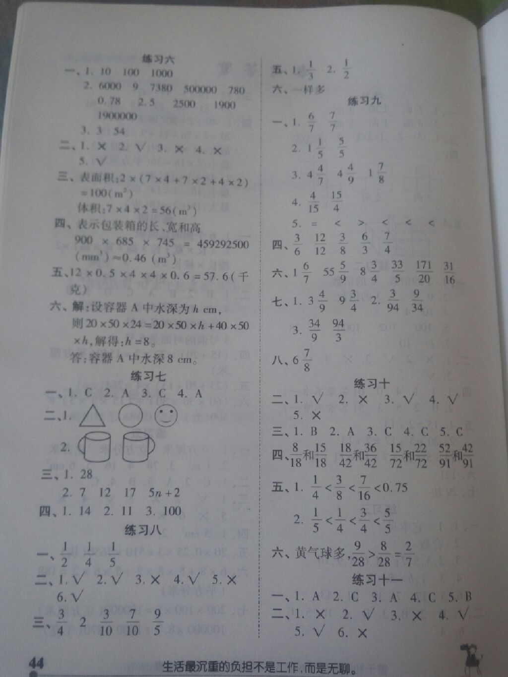 假期学习乐园五年级数学人教版 参考答案第2页