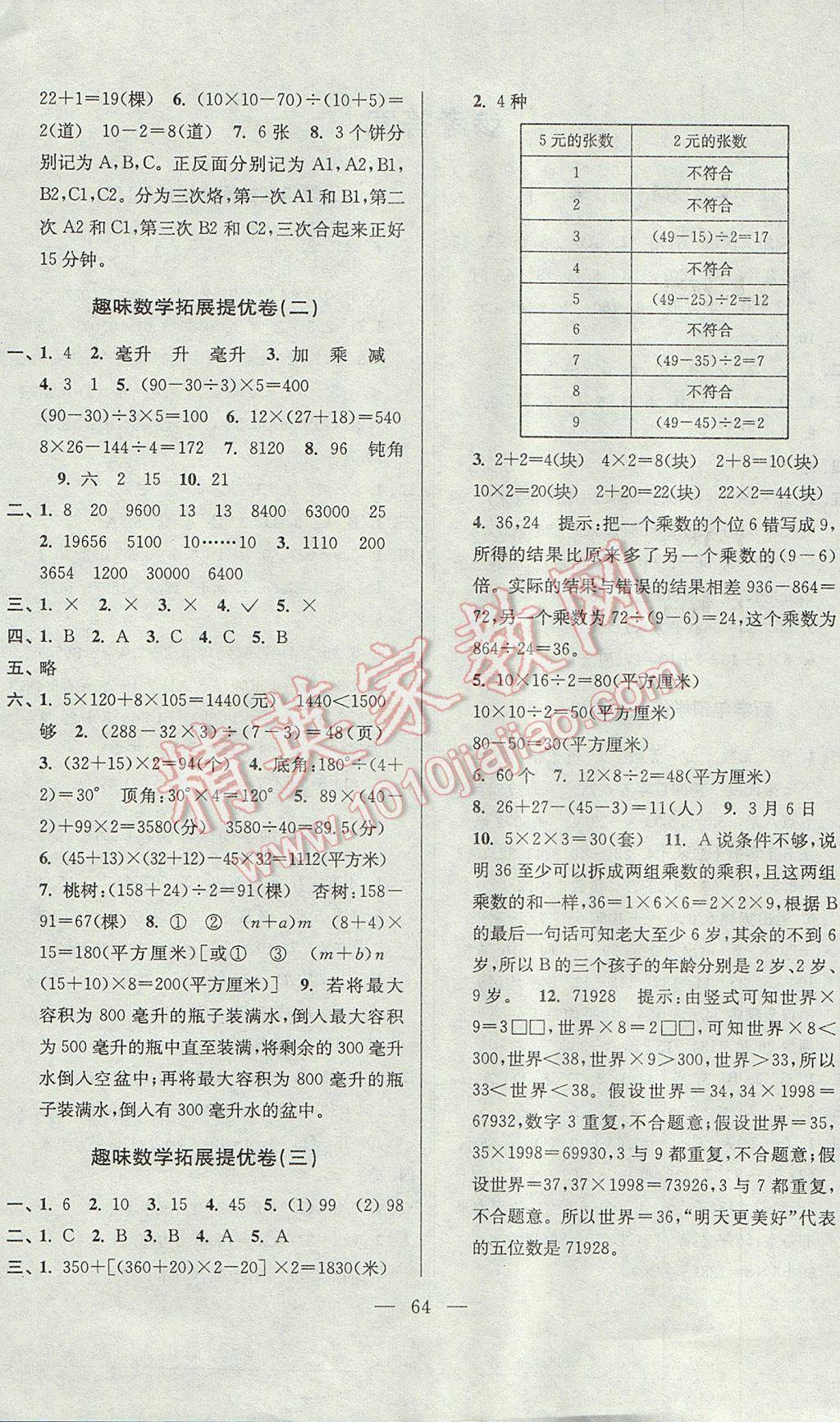 2017年小學數學暑假銜接提優(yōu)卷四升五年級 參考答案第4頁