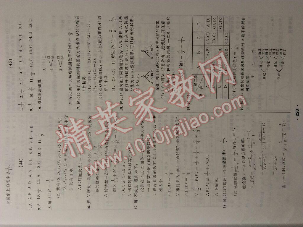 2017年試題優(yōu)化課堂同步九年級數(shù)學(xué)上冊人教版 參考答案第37頁