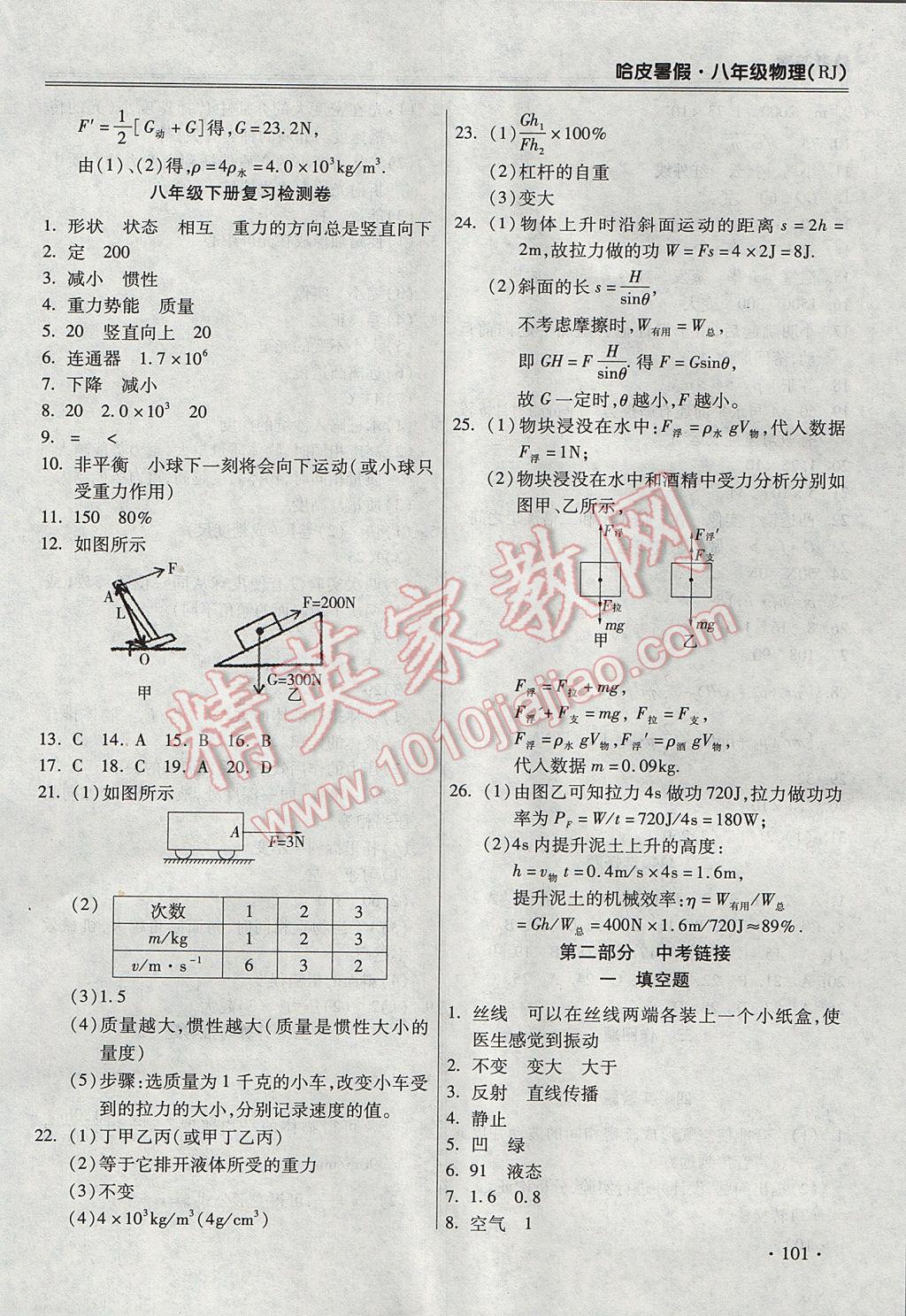 2017年哈皮暑假八年級(jí)物理人教版 參考答案第9頁(yè)