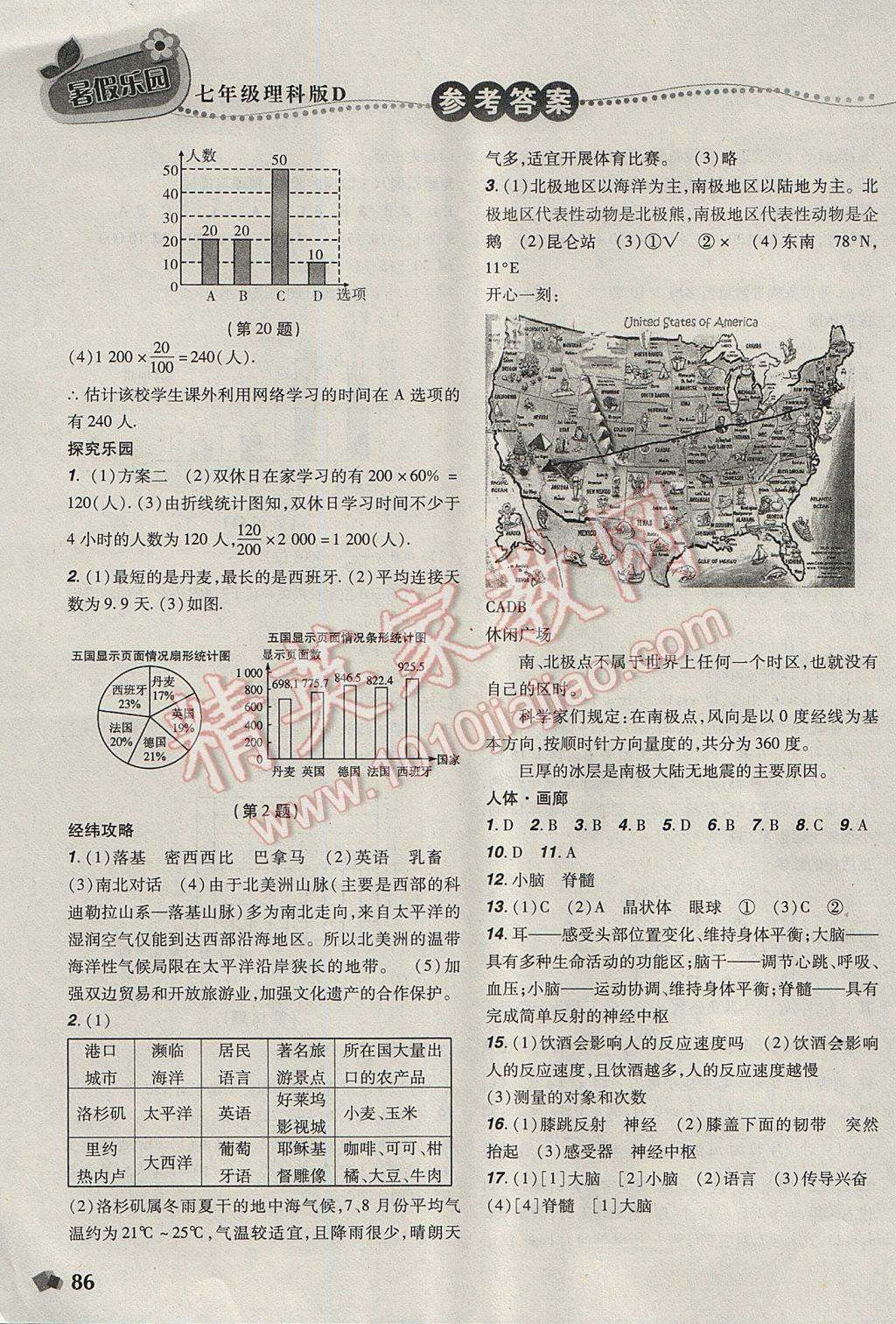 2017年暑假樂園七年級(jí)數(shù)學(xué)地理生物理科版D遼寧師范大學(xué)出版社 參考答案第8頁