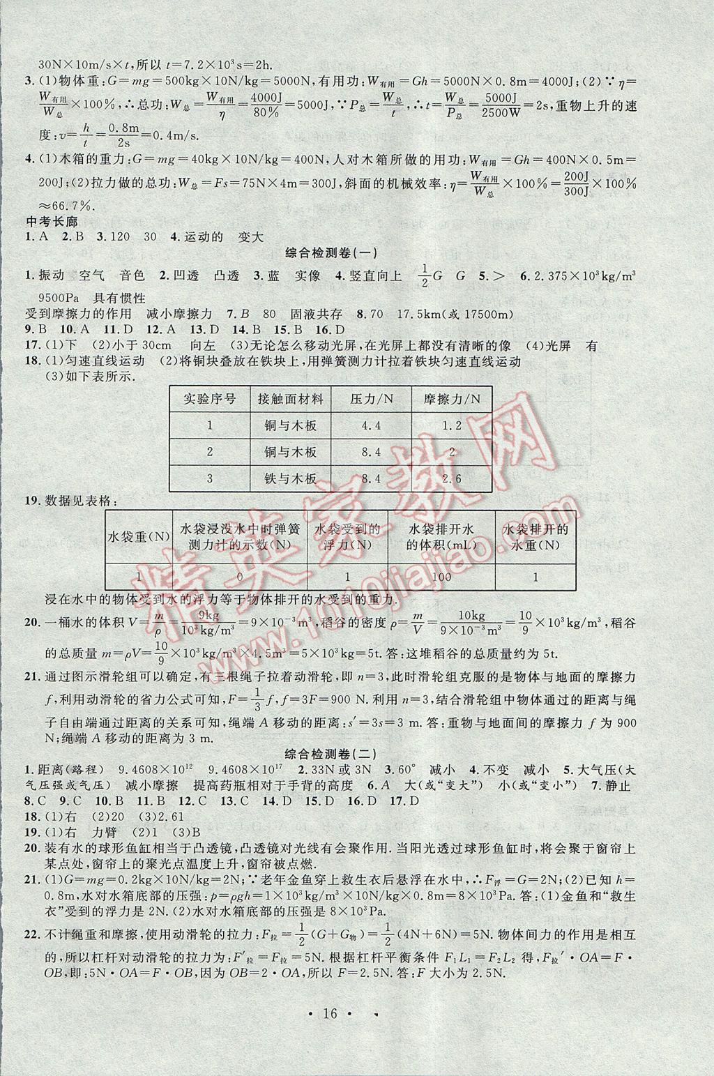 2017年新活力总动员暑八年级物理沪粤版 参考答案第8页