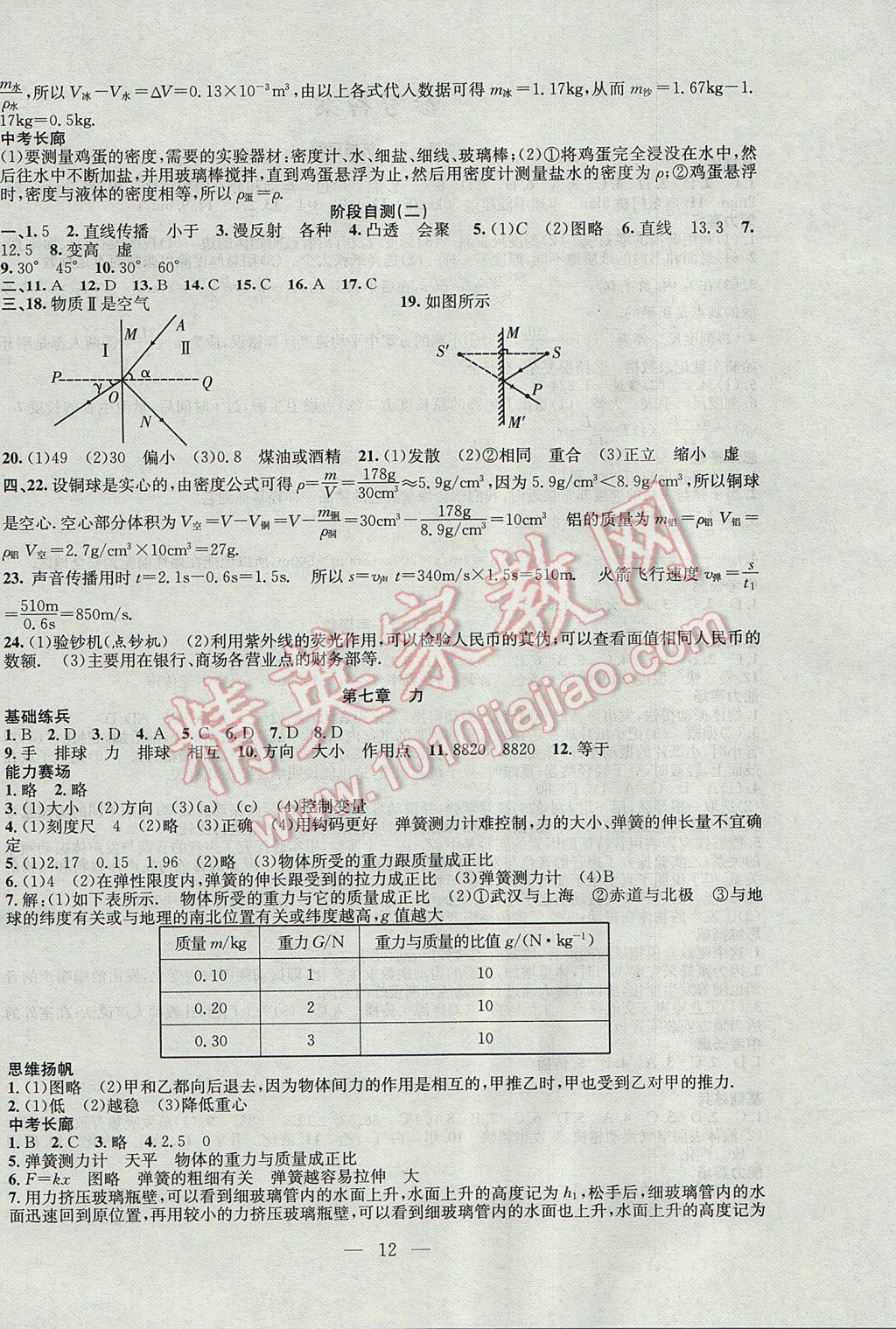 2017年新活力总动员暑八年级物理人教版 参考答案第4页