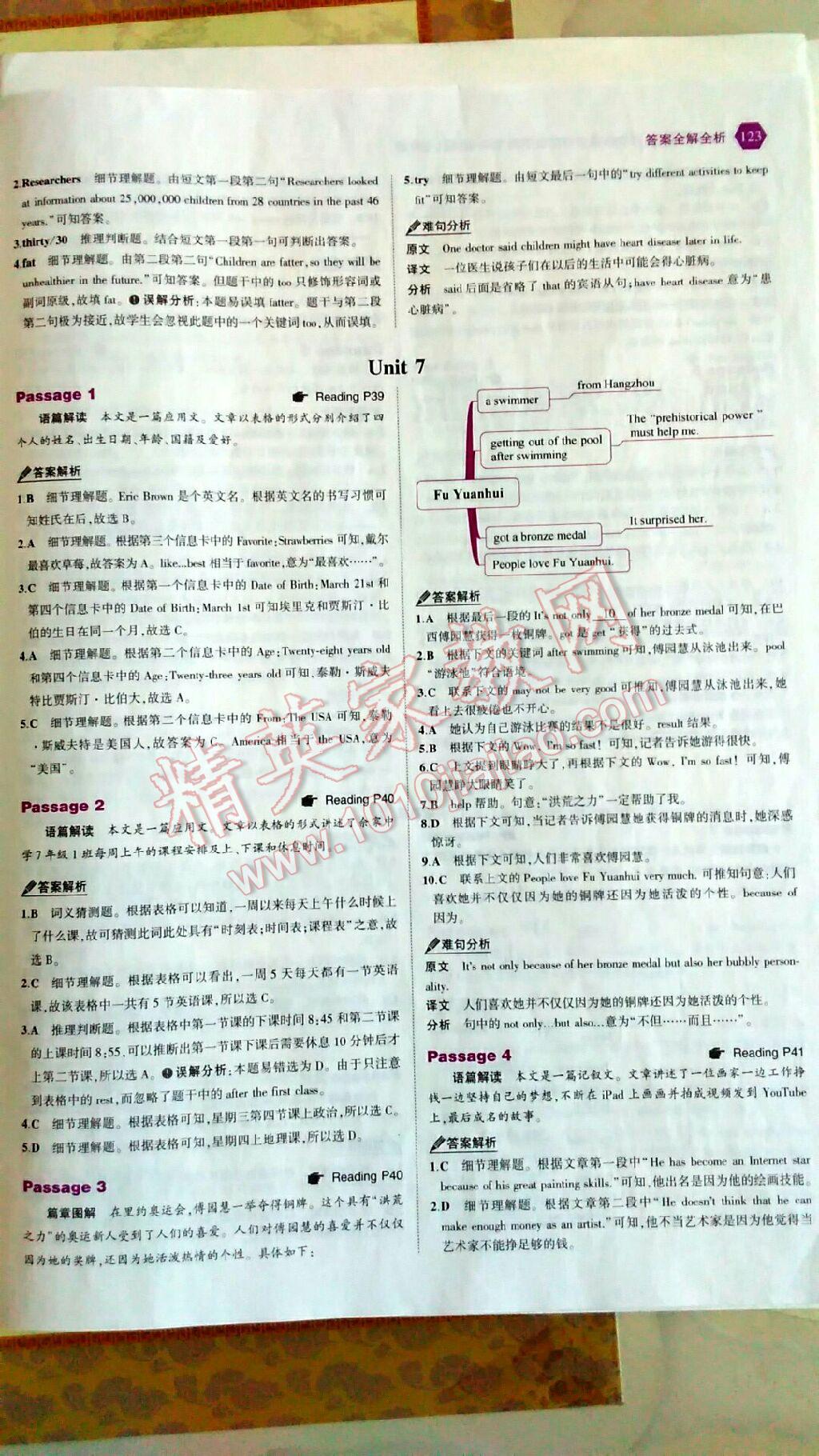 2017年53English七年級英語完形填空與閱讀理解150加50篇 參考答案第30頁