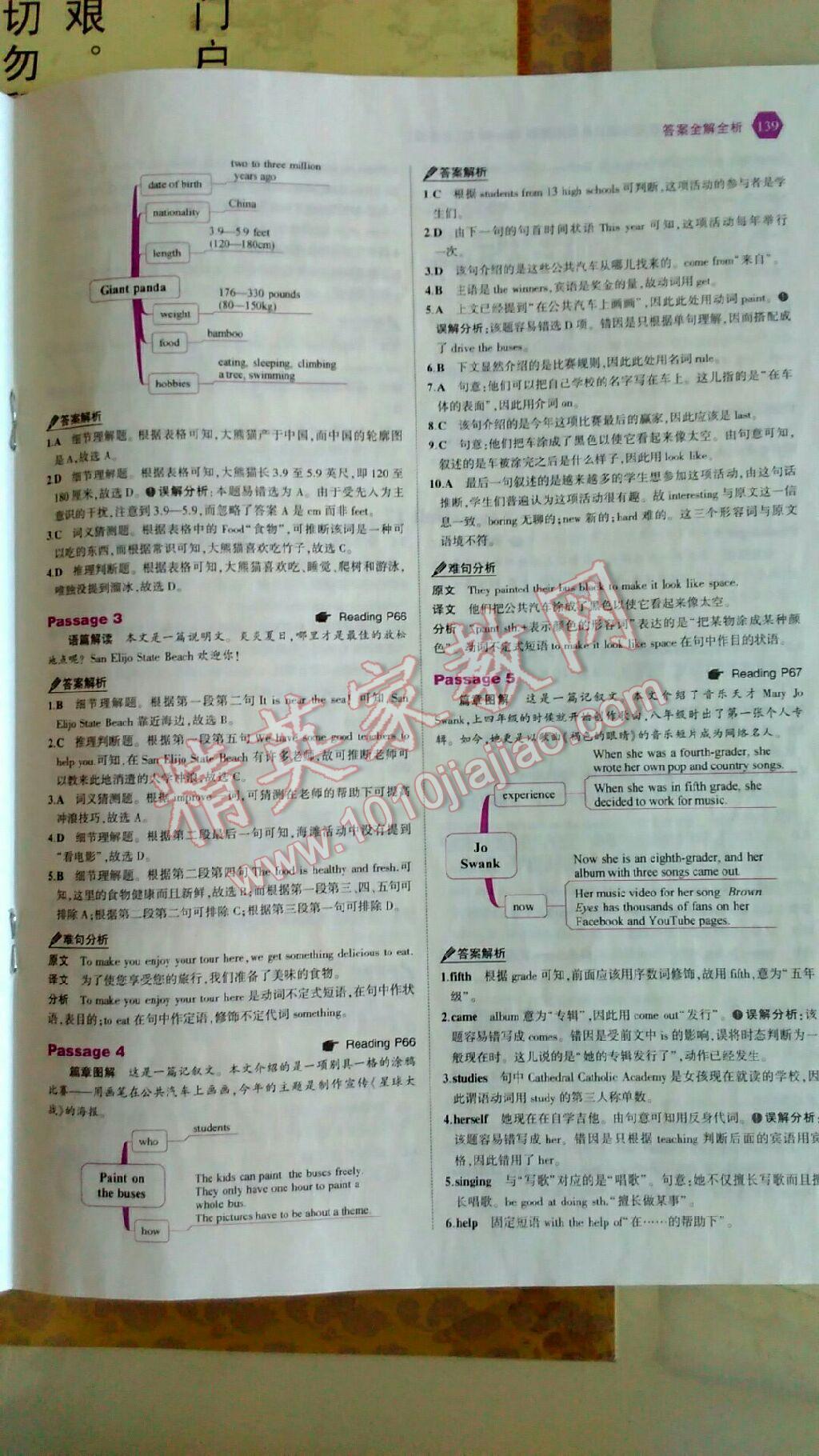 2017年53English七年級(jí)英語(yǔ)完形填空與閱讀理解150加50篇 參考答案第28頁(yè)