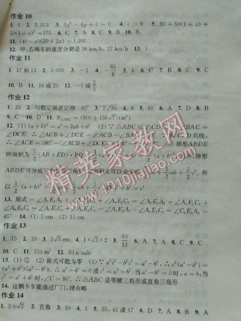 2017年暑假作业八年级数学沪科版上海科学技术出版社 参考答案第3页