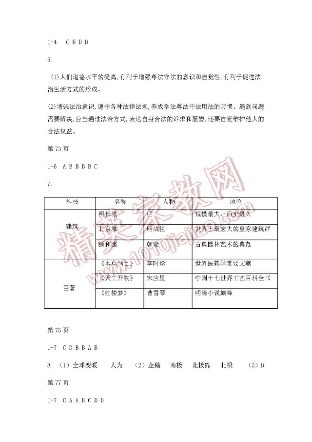 2017年暑假Happy假日七年級(jí)綜合 參考答案第9頁