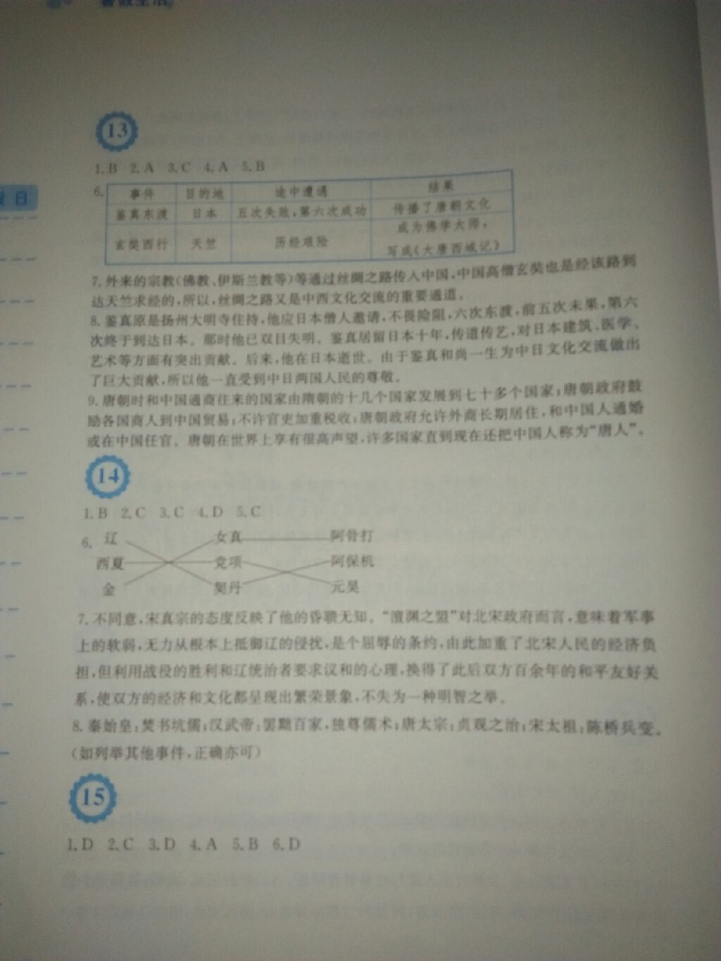 2017年暑假生活七年级历史人教版Z安徽教育出版社 参考答案第6页