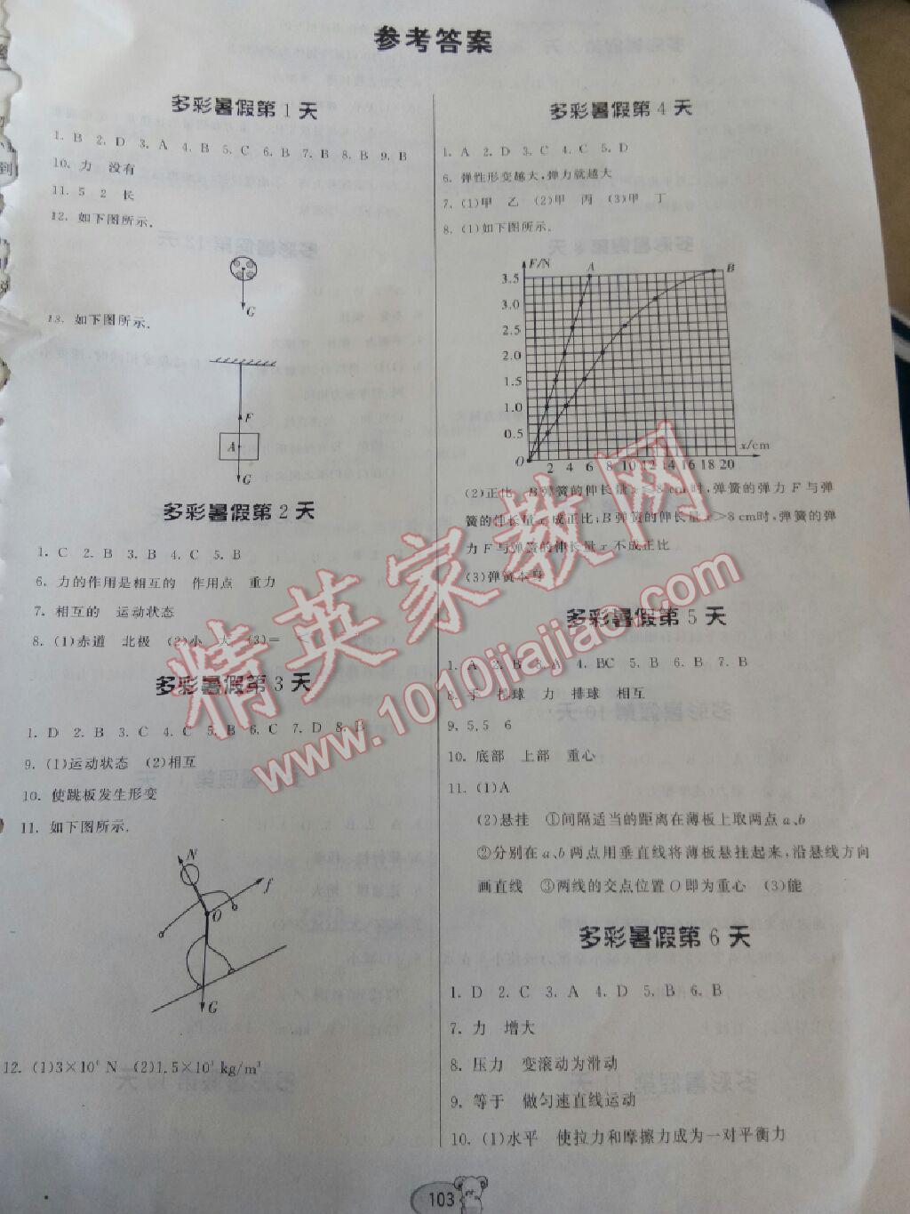 2017年暑假作业八年级物理人教版贵州人民出版社 参考答案第1页