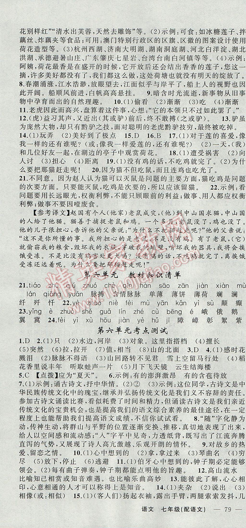 2017年快樂(lè)驛站假期作業(yè)期末暑假銜接七年級(jí)語(yǔ)文語(yǔ)文版 參考答案第4頁(yè)