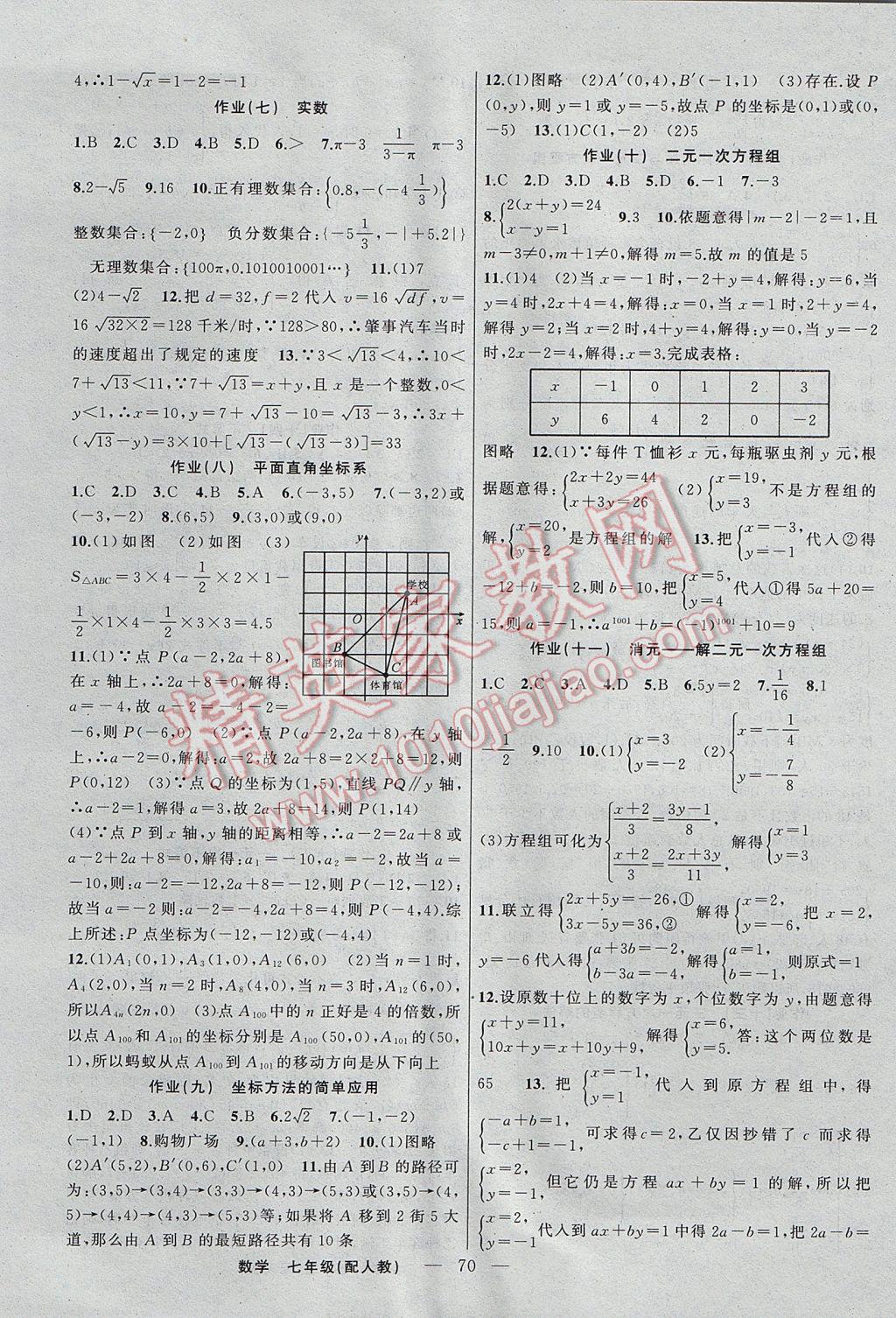 2017年快乐驿站假期作业期末暑假衔接七年级数学人教版 参考答案第2页