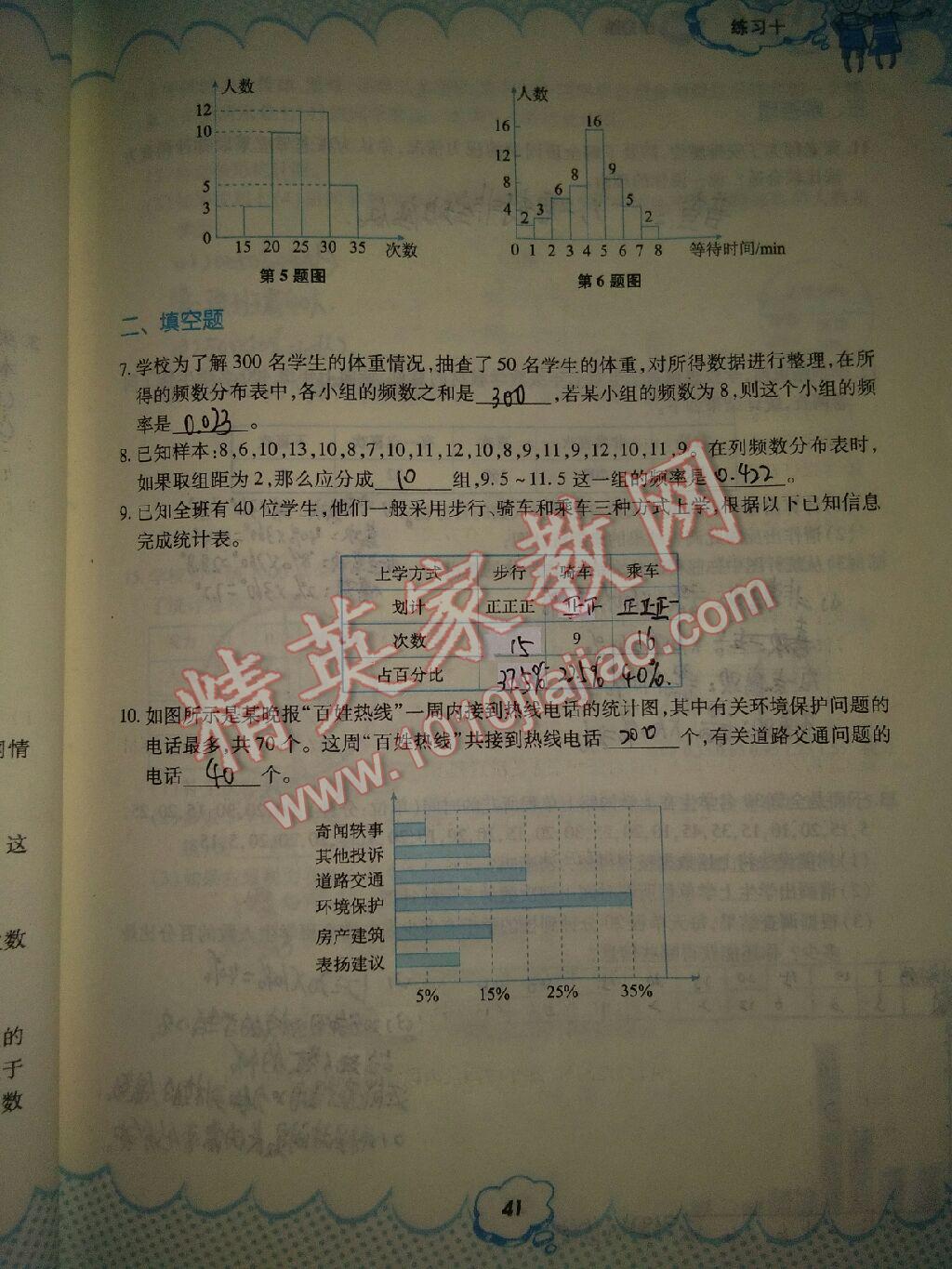 2017年暑假作业七年级数学人教版教育科学出版社 参考答案第20页