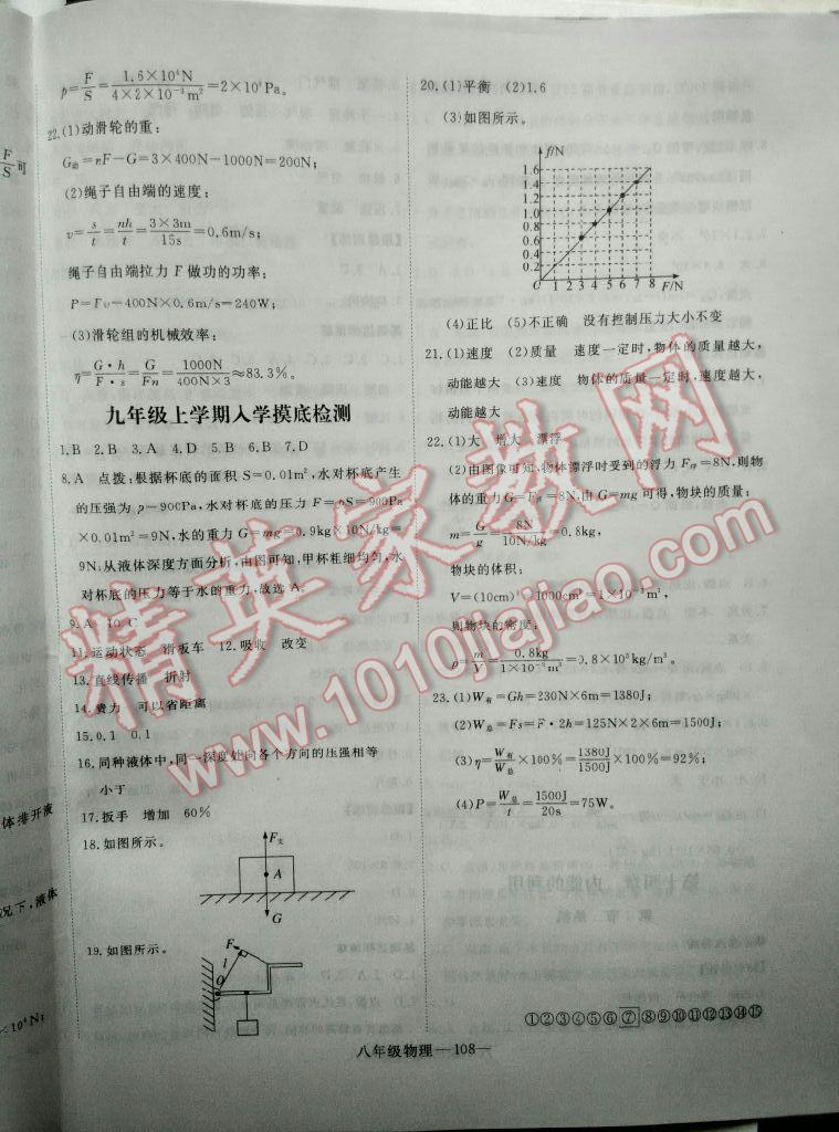 2017年时习之期末加暑假八年级物理人教版延边大学出版社 参考答案第1页