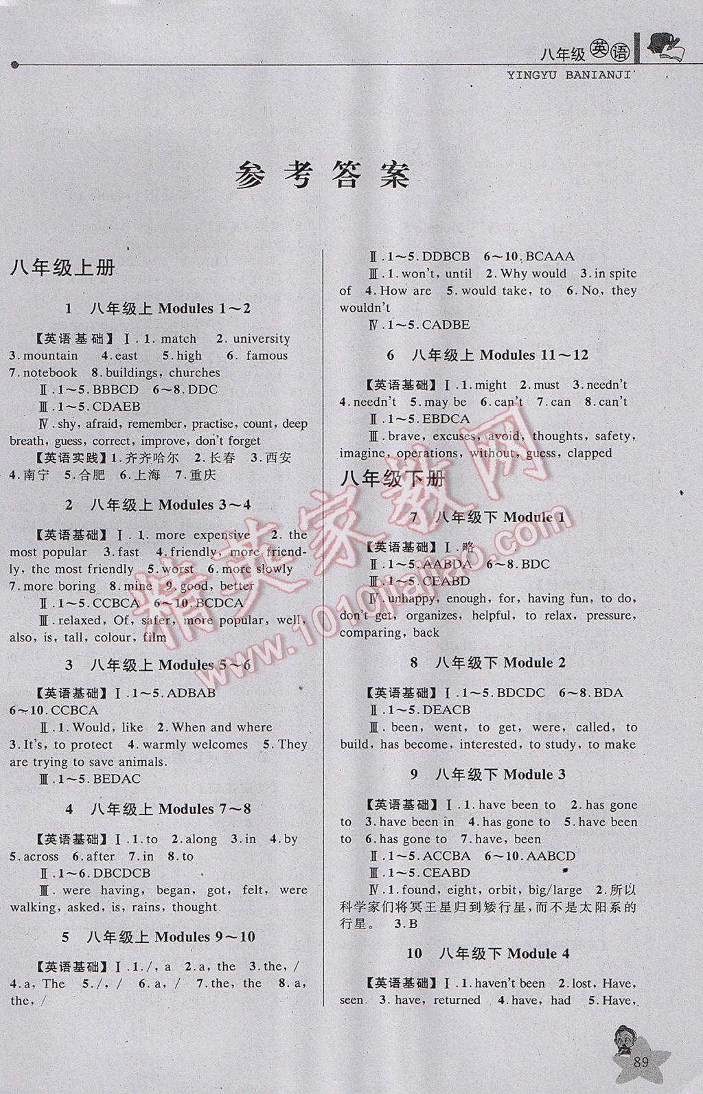 2017年藍(lán)天教育暑假優(yōu)化學(xué)習(xí)八年級(jí)英語(yǔ)外研版 參考答案第1頁(yè)