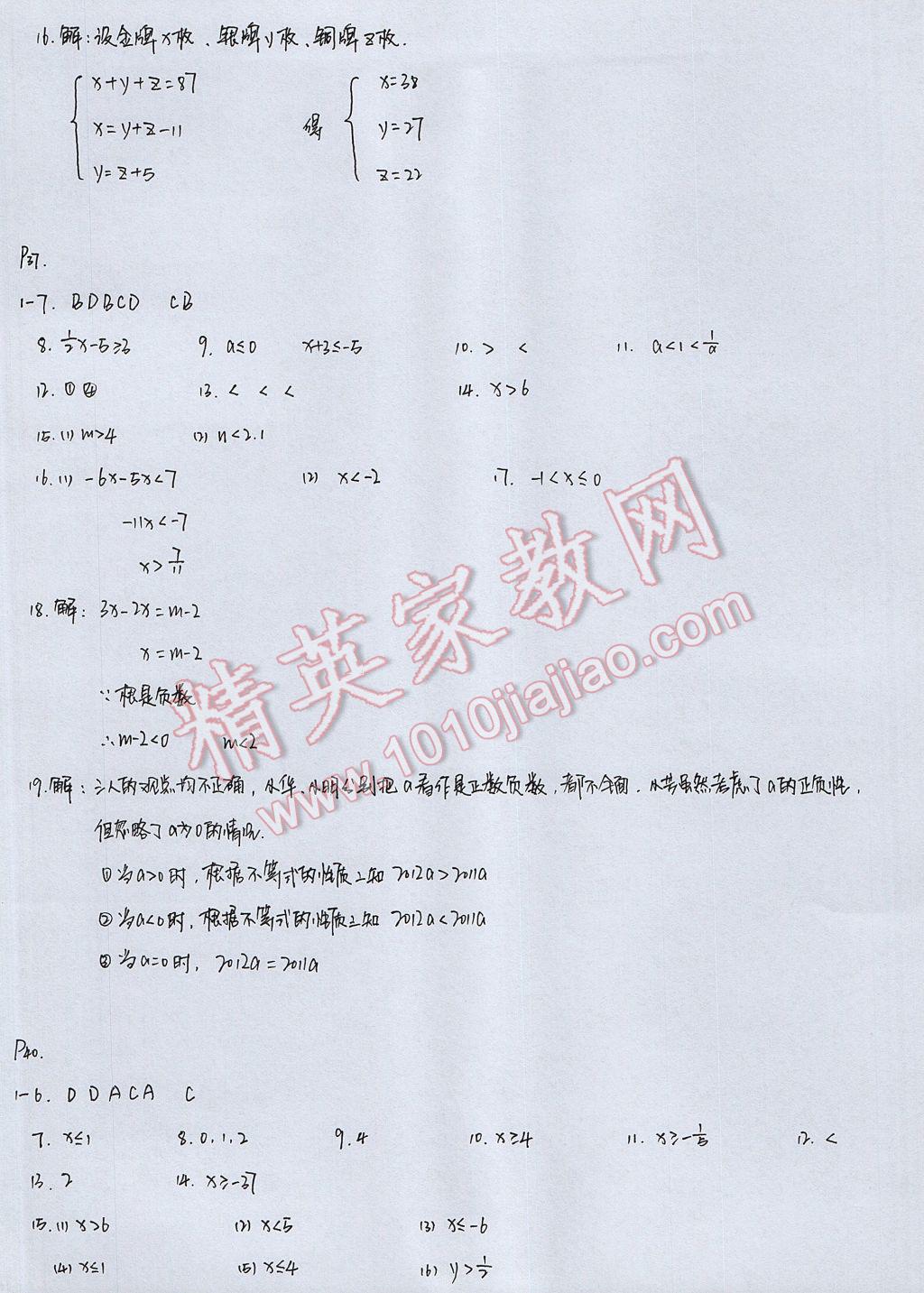 2017年優(yōu)佳學(xué)案暑假活動(dòng)七年級(jí)數(shù)學(xué)人教版 參考答案第10頁(yè)