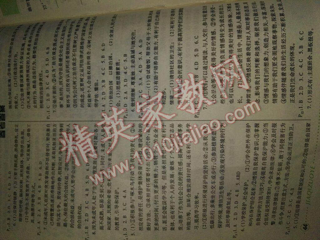 2017年暑假作业七年级数学华东师大版兰州大学出版社 参考答案第1页