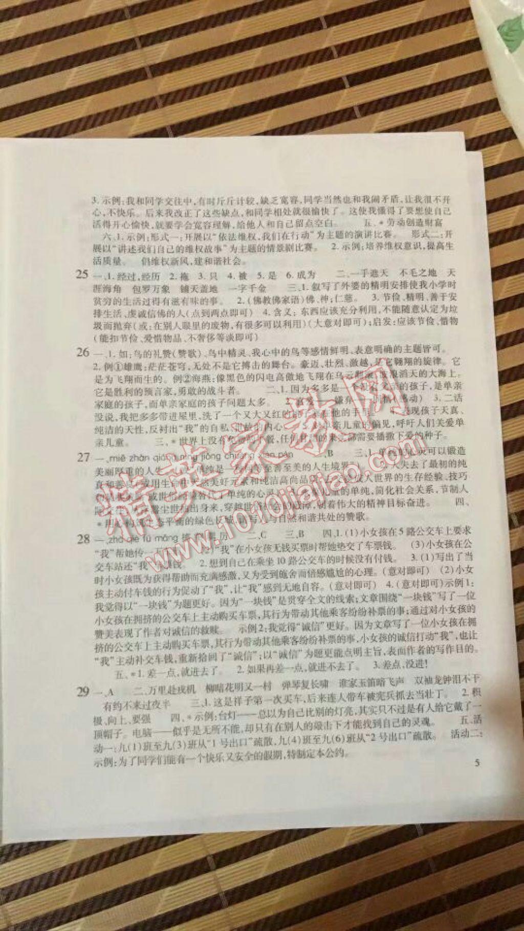 2017年假期学习乐园七年级语文英语历史与社会思想品德 参考答案第5页