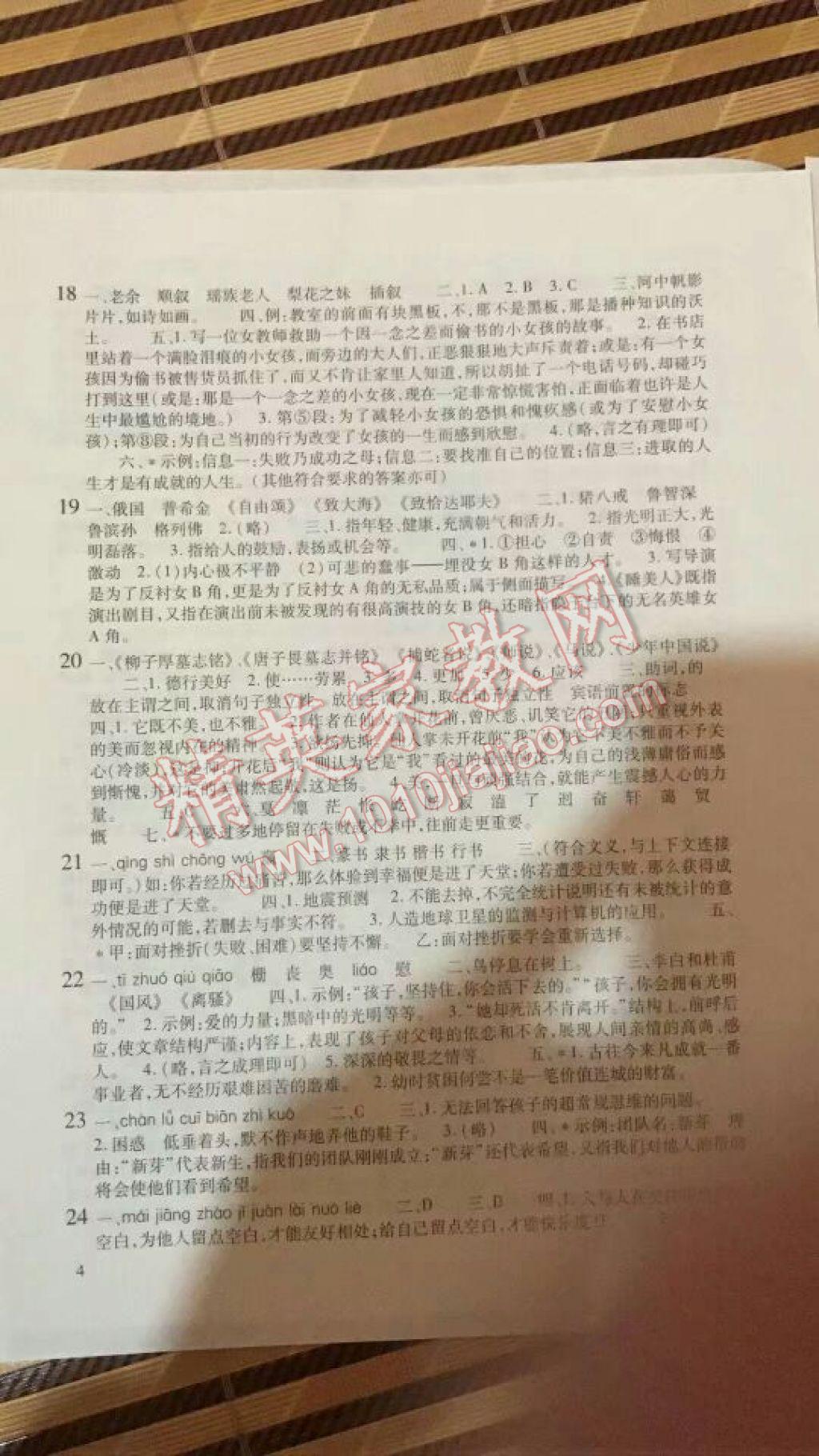 2017年假期学习乐园七年级语文英语历史与社会思想品德 参考答案第4页