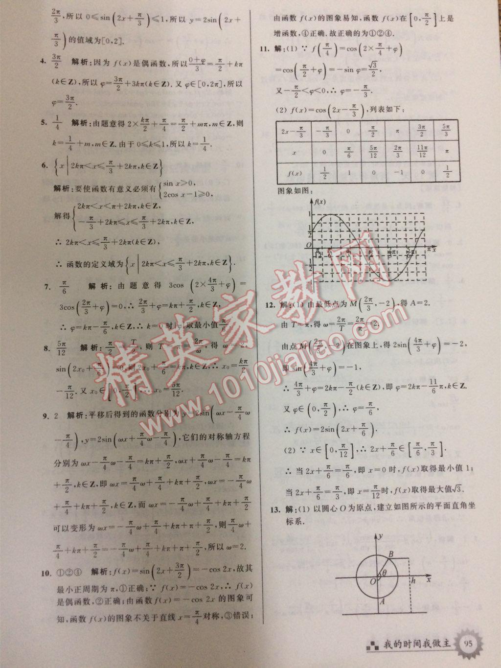 2017年最高考假期作业暑假高一数学必修1452人教版 参考答案第3页