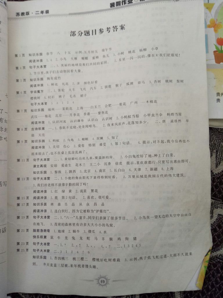 2017年暑假作业二年级语文苏教版 参考答案第1页